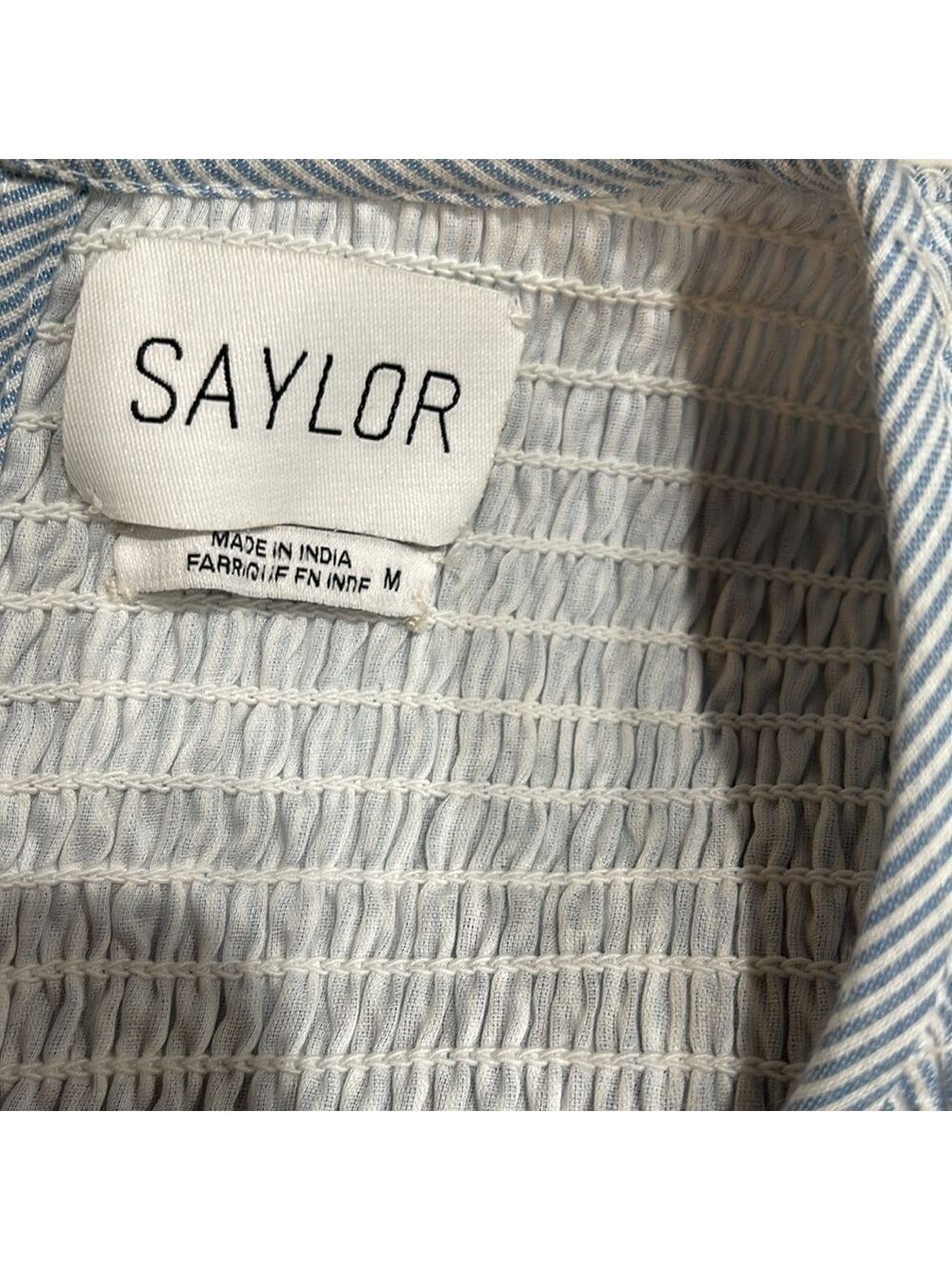SAYLOR Zinnia Smocked Eyelet Mini Dress Yankee Pinstripe SZ M Blue White - Picture 9 of 10
